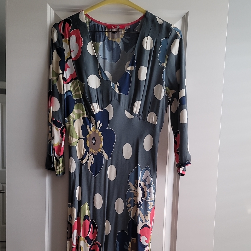 Boden Gray V-Neck Fit and Flare Dress